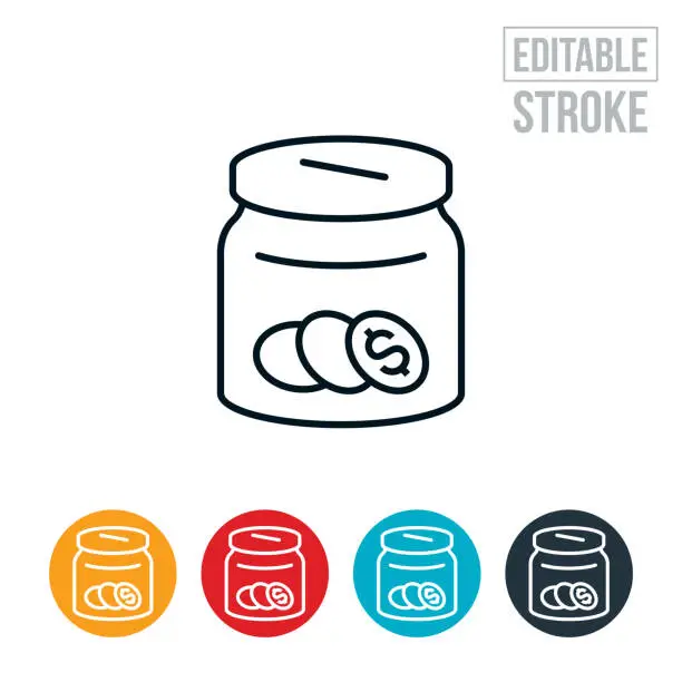 Vector illustration of Donation Jar With Coins Thin Line Icon - Editable Stroke