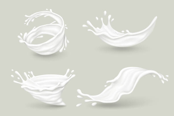 illustrations, cliparts, dessins animés et icônes de éclaboussures de lait avec des ombres sur le fond gris - lait