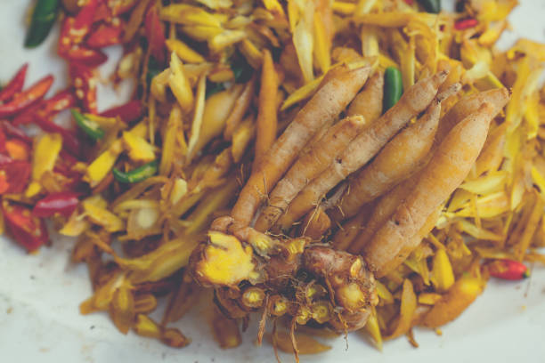 Gingerroot for cooking on blurred background
