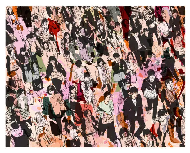 Vector illustration of Pedestrians walking at Shibuya Crossing