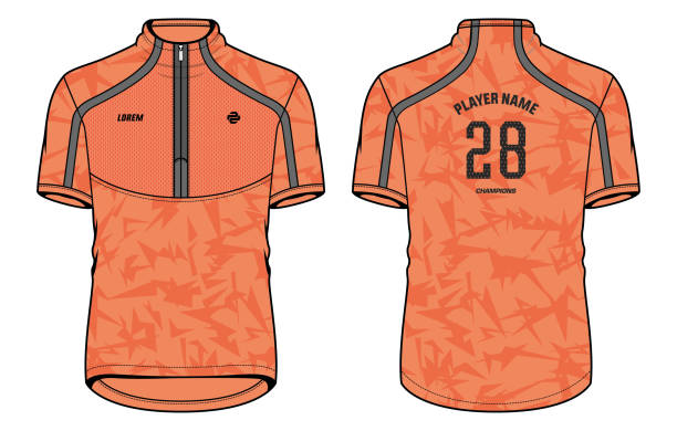 ilustrações de stock, clip art, desenhos animados e ícones de sports high neck t-shirt jersey design concept vector template, sports jersey concept with front and back view for soccer, cricket, football, volleyball, rugby, tennis, badminton and cycling jersey. - cycling vest