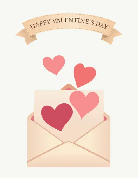 Vector illustration of Happy Valentine's Day Love Letter Greeting Card