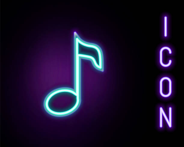 Glowing neon line Music note, tone icon isolated on black background. Colorful outline concept. Vector Glowing neon line Music note, tone icon isolated on black background. Colorful outline concept. Vector. neon music notes stock illustrations