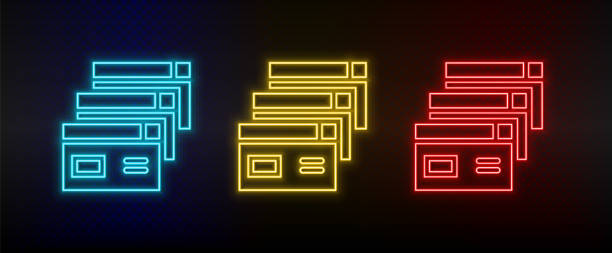 ilustrações de stock, clip art, desenhos animados e ícones de neon icons. database server brewers. set of red, blue, yellow neon vector icon - categorize organization file business