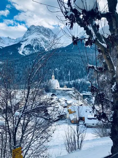 Swiss village in the snow