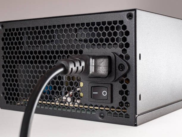 istock Computer part for system unit assembly, power supply for computer close-up, choice of quiet silent reliable power 1293794010