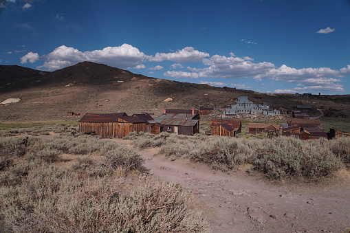 Abandoned houses and buildings at Bodie ghost town in the Eastern Sierra mountains of California