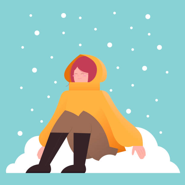 modernes design des winterspaßes im schnee. - snowshoeing snowshoe women shoe stock-grafiken, -clipart, -cartoons und -symbole