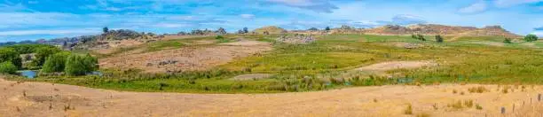 Photo of Landscape of Otago region viewed from Central Otago Railway bicycle trail in New Zealand