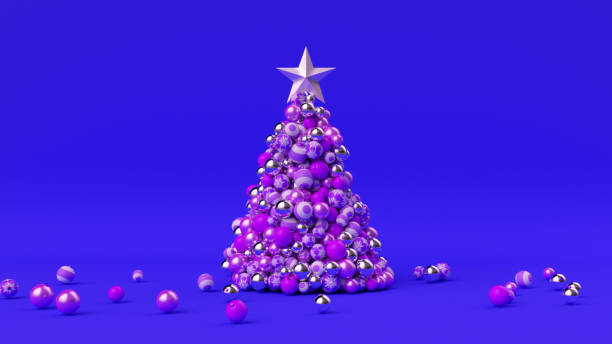 istock A tree of Christmas balls is growing dynamically on a bright colorful blue background. 3d illustration 1293808302
