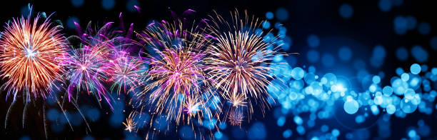 istock Abstract colored firework on dark sky. Celebration and anniversary concept 1293810216