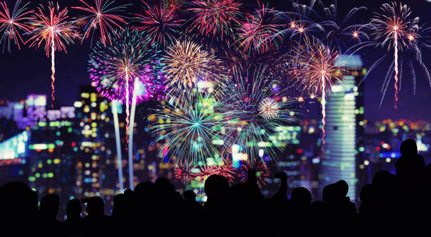 istock Abstract colored firework on dark sky. Celebration and anniversary concept 1293810786