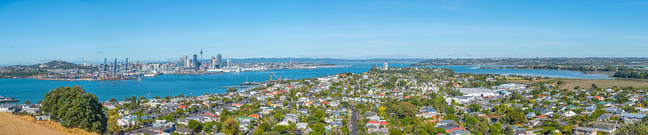 Auckland, New Zealand, February 19, 2020: Panorama of Auckland from Mount Victoria during a sunny day in summer, New Zealand