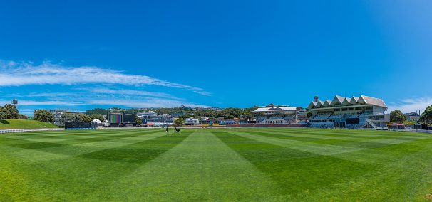 Wellington, New Zealand, February 8, 2020: Basin reserve cricket field at Wellington viewed during a sunny day in summer, New Zealand