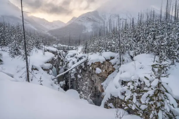 Winter view of Marble Canyon and Tokkum Creek in Kootenay National Park, British Columbia, Canada