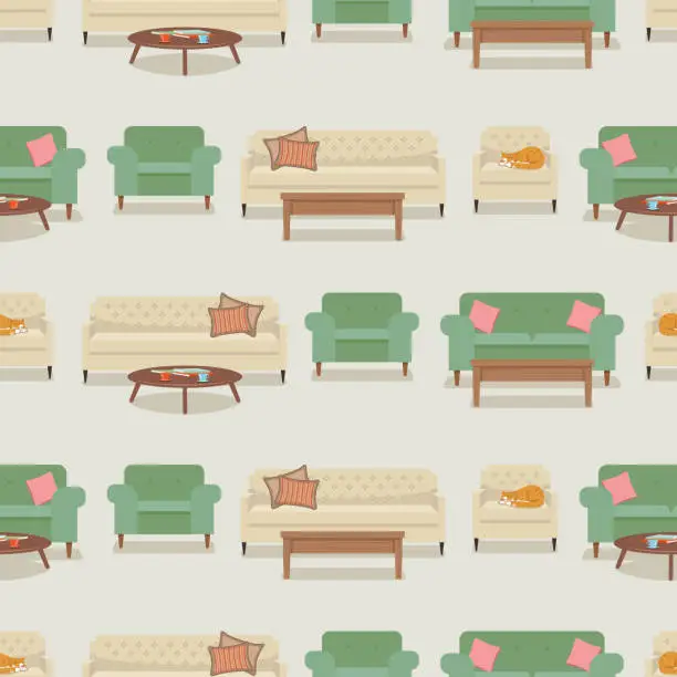 Vector illustration of Retro Furniture Repeating Pattern