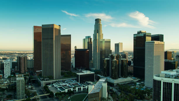 istock Drone Shot of the Downtown LA Skyline at Sunset 1293815522