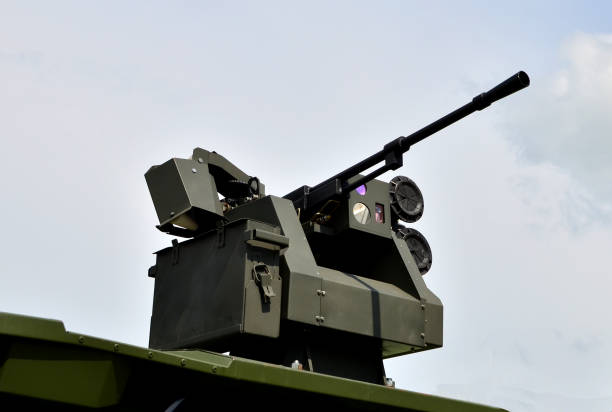 istock Combat multifunctional robotic complex. Machine gun and grenade launcher. War and gun concept. Military industry 1293817733