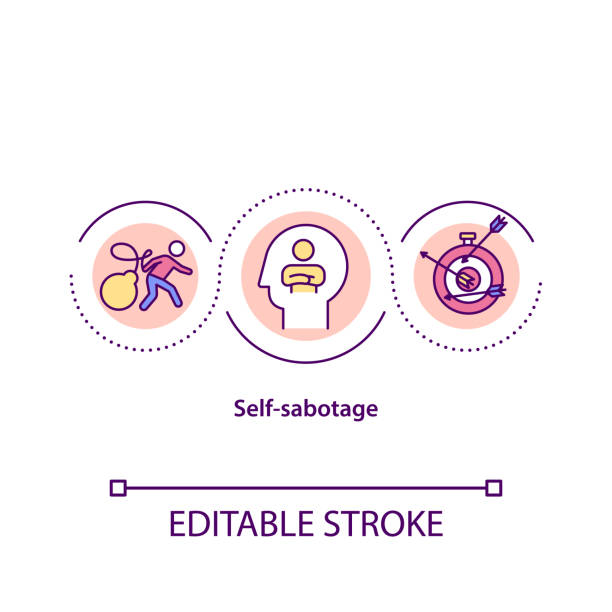 Self sabotage concept icon Self sabotage concept icon. Actively or passively take steps to prevent from reaching goals. Procrastination idea thin line illustration. Vector isolated outline RGB color drawing. Editable stroke sabotage icon stock illustrations