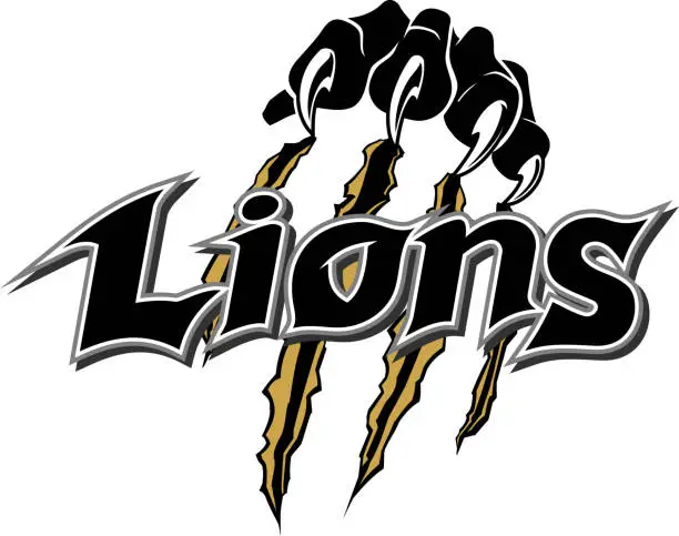 Vector illustration of Lions Logo Type, with Paw Ripping Surface