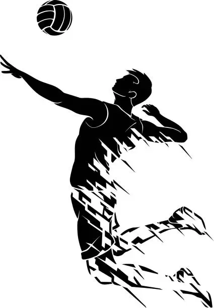 Vector illustration of Male Volleyball Spiking, Abstract Facet
