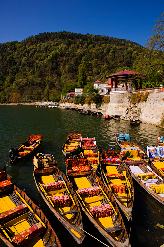 Boat ride at Naini Tal Lake, a common pastime among tourists visiting the hill station, Naini Tal Uttarakhand, India