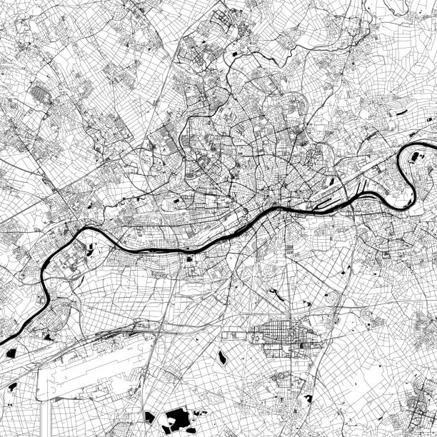 illustrazioni stock, clip art, cartoni animati e icone di tendenza di mappa vettoriale di francoforte sulla germania - map germany topographic map vector