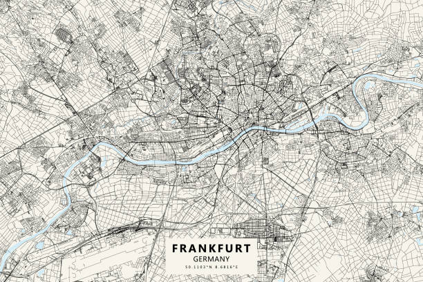 illustrazioni stock, clip art, cartoni animati e icone di tendenza di mappa vettoriale di francoforte sulla germania - bce