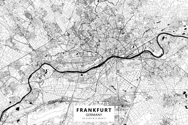 Frankfurt, Germany Vector Map Poster Style Topographic / Road map of Frankfurt am Main, Hesse, Germany. Original map data is open data via © OpenStreetMap contributors. All maps are layered and easy to edit. Roads are editable stroke. frankfurt main stock illustrations