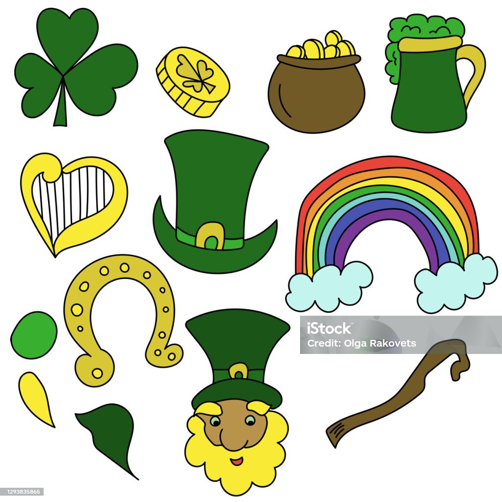Ngày Thánh Patrick Thuộc Tính Bộ Doodles Bản Vẽ Màu Xanh Lá Cây ...
