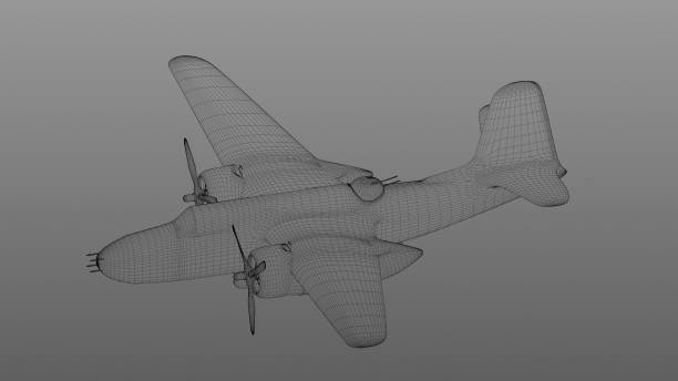 istock 3d illustration. Drawing of an american bomber from world war 2 1293841016