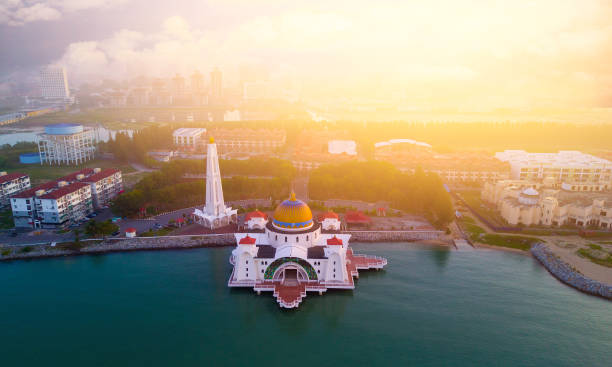 istock Aerial view of Malacca Straits Mosque during sunset. 1293846060