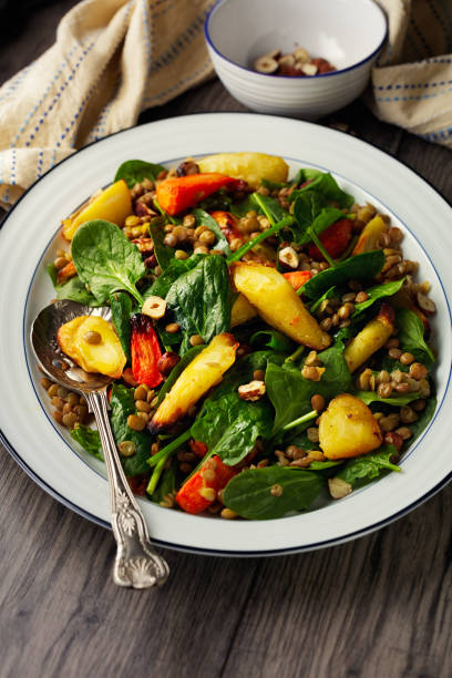 istock Healthy Vegan roasted vegetable, spinach, and lentils salad 1293854389