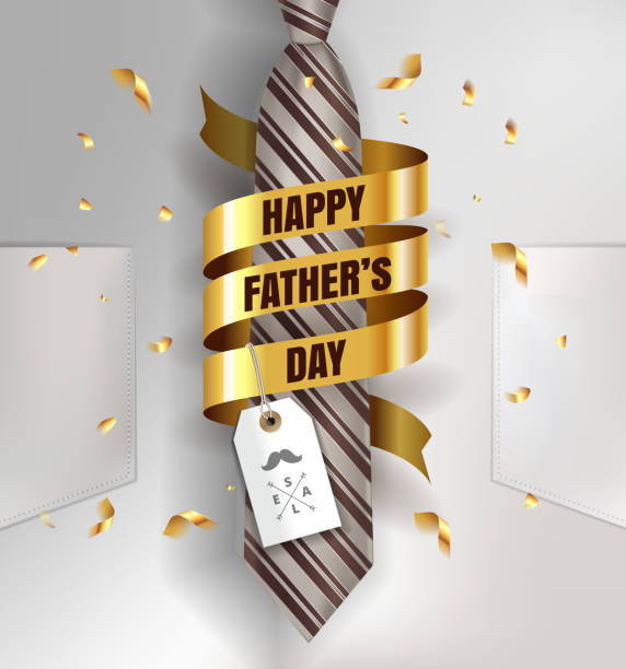 istock Happy Father's Day background template with man brown tie and white shirt with gold bow and ribbon for promotion banner, ads, flyers, invitation, posters, brochure, discount, sale offers. Vector 1293858213