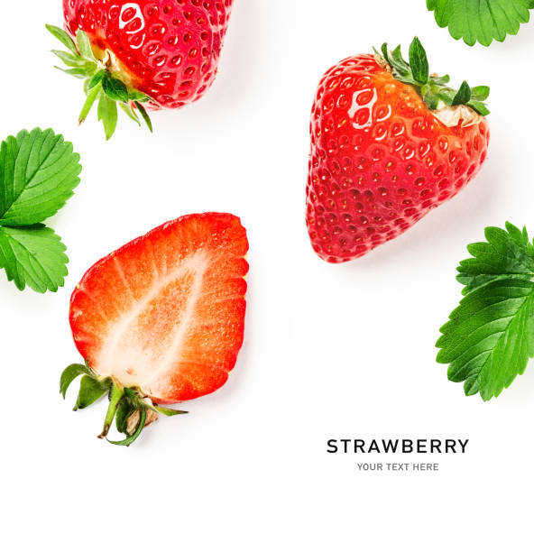 istock Strawberry fruits and leaves creative composition 1293859436