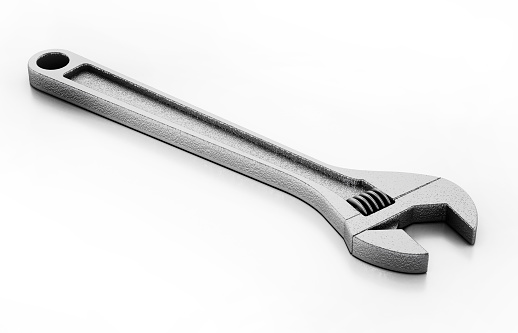 3D illustration of a generic adjustable wrench isolated on white.