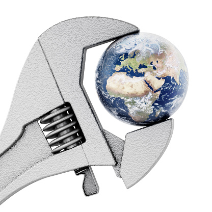 3D illustration of a generic adjustable wrench squeezing the Earth.
Link: https://eoimages.gsfc.nasa.gov/images/imagerecords/73000/73580/world.topo.bathy.200401.3x21600x10800.jpg