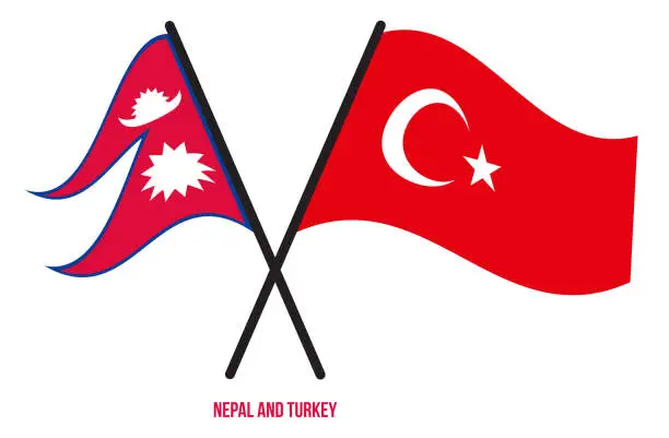 Vector illustration of Nepal and Turkey Flags Crossed And Waving Flat Style. Official Proportion. Correct Colors.