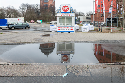 12/30/2020 Hamburg, Germany - An information booth that has not yet been set between the hamburg vaccination center and the sternschanze subway station