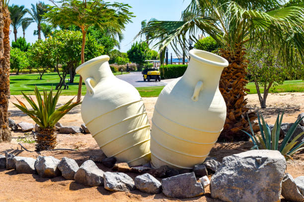 Palms and pots in a beautiful park