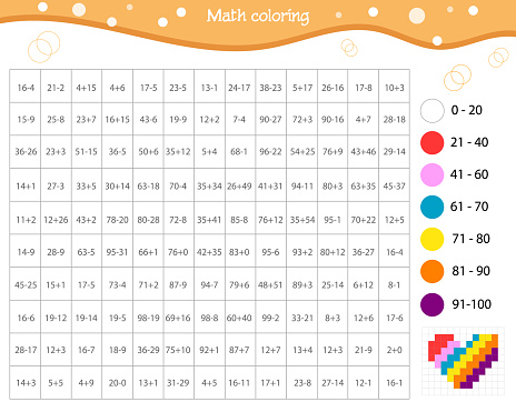 Coloring Math 100 Mathematical Coloring Addition And Subtraction Within 100 Stock ...