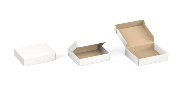 open cardboard box mockup - cardboard box imagens e fotografias de stock