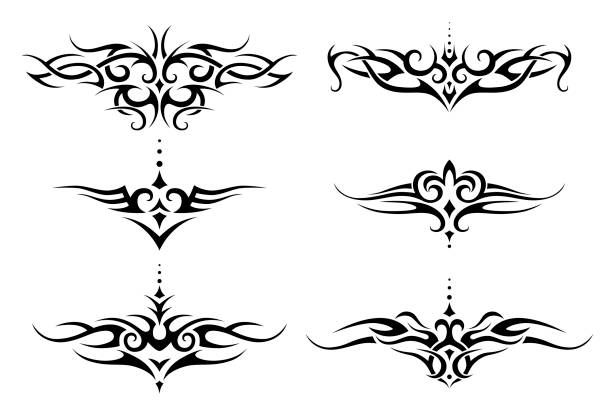 ilustrações de stock, clip art, desenhos animados e ícones de set of tribal tattoo. vector frame border pattern ornament decor collection. - arm band illustrations