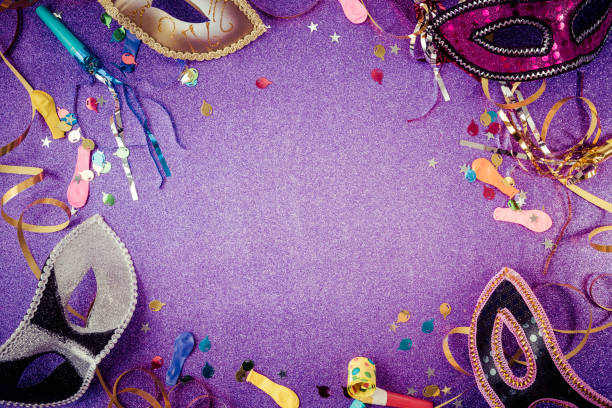 istock Carnival Mask, Streamers And Confetti For Festive Background 1293877148