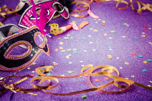istock Carnival Mask, Streamers And Confetti For Festive Background 1293877165