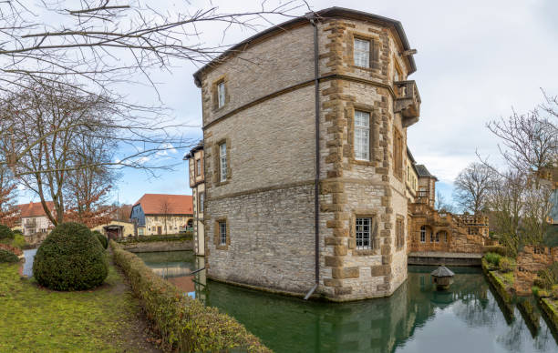 Bad Driburg, Germany - December 21, 2020: Heerse moated castle from the middle ages in Bad Driburg.