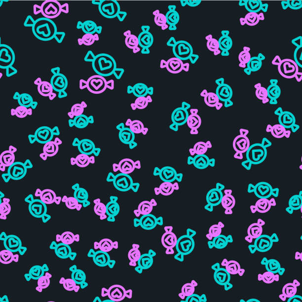 значок line candy выделил бесшовный узор на черном фоне. вектор - seamless croissant pattern ice stock illustrations