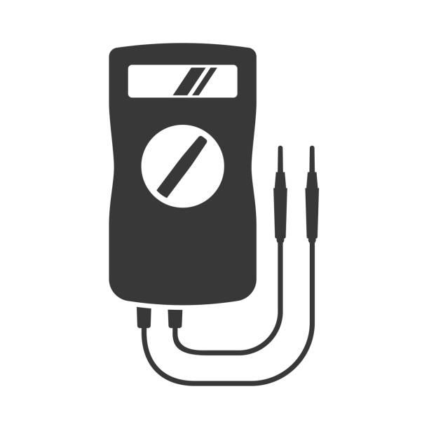 Multimeter or volt-ohm-milliammeter bold black silhouette icon isolated on white. Multitester. Multimeter or volt-ohm-milliammeter bold black silhouette icon isolated on white. Multitester vector element for web. Electronic instrument measuring voltage, current, resistance pictogram. multimeter stock illustrations