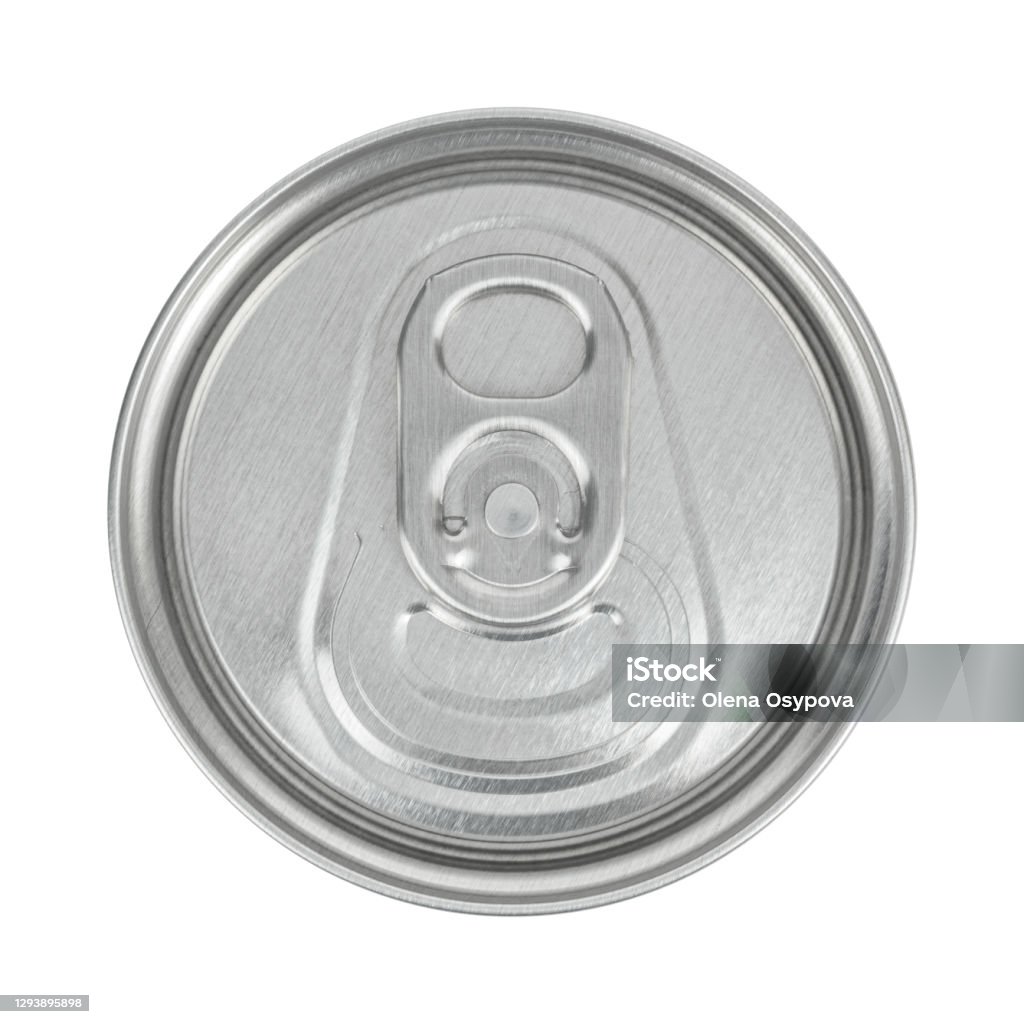 Top view of aluminum can, isolated on white Top view of aluminum can, isolated on white. Closeup shot of the top of a canned drink Can Stock Photo
