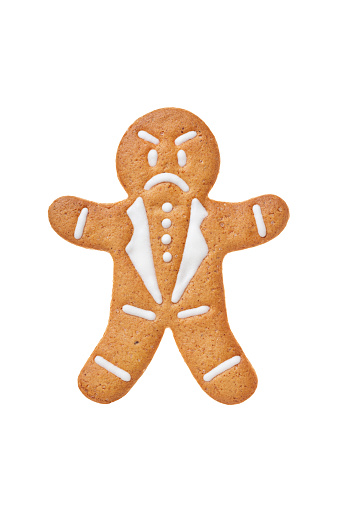 Christmas gingerbread man cookie, homemade sweet cookie, isolated on white background